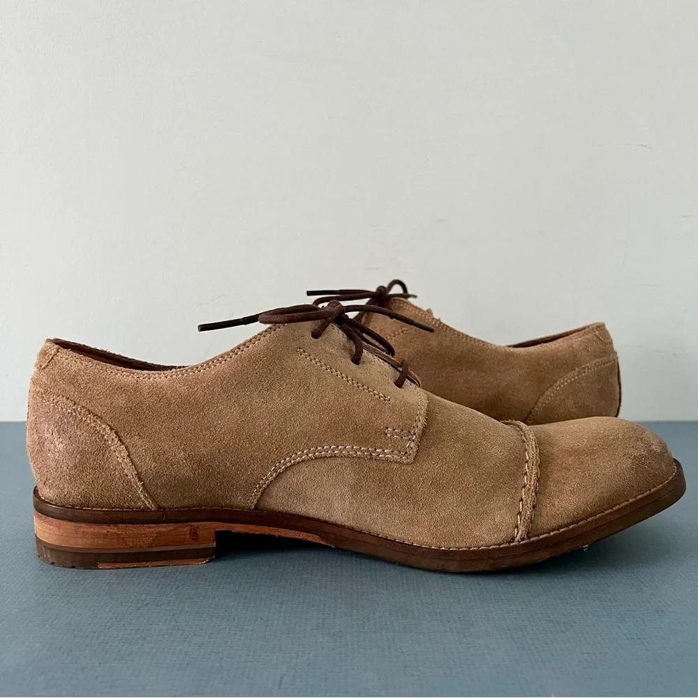 Clarks Exton Oxford Cap Toe‎ Lace Up Tan Suede Derby Shoes